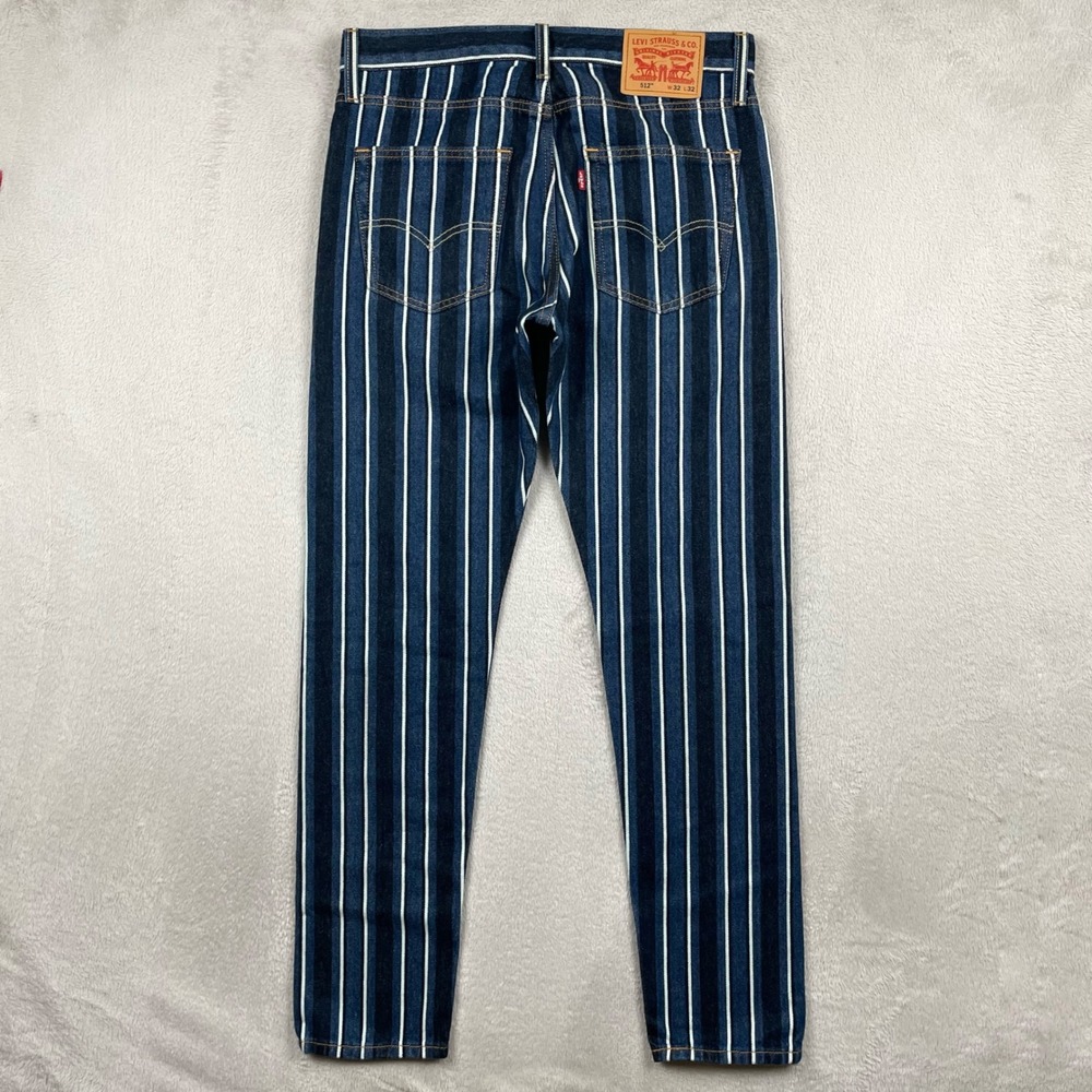Levi's 512 Jeans Mens 32x32 Slim Taper Fit Blue White Vertical Striped Denim